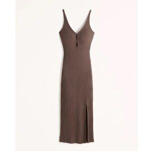 Abercrombie and Fitch Elevated Knit Keyhole Midi Dress - Brown